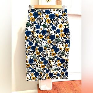 Zara Floral Pencil Skirt in Blue, White and Yellow NWT